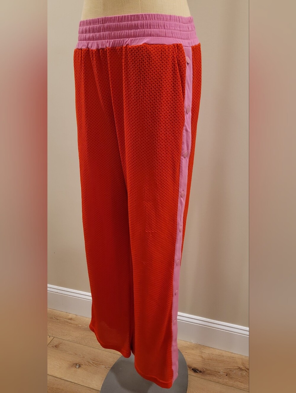 Free People Movement Red Mesh Snap-Button Track Pants